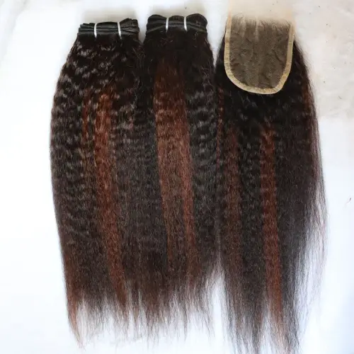 100% Brazilian Human Hair Bundles with Lace Frontal Closure