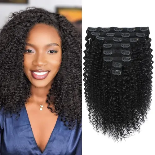 Kinky Curly Clip Ins Human Hair 3C 4A Curly Clip In
