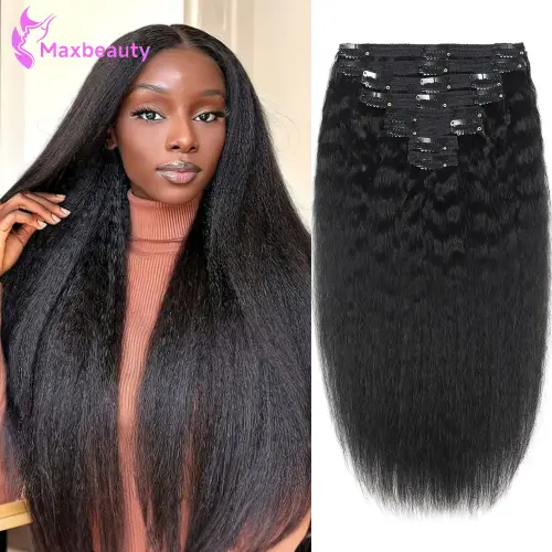 Seamless Kinky Straight Clip In Hair Extensions Brazilian