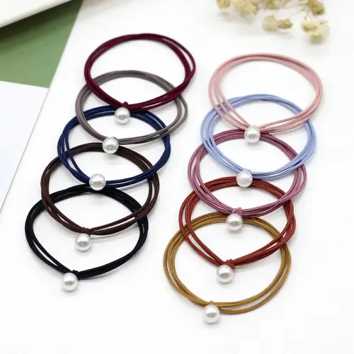 10Pcs Pearl Elastic Hair Ties Girls Simple Braided Head Bands