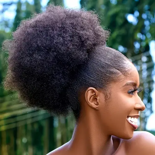 Kinky Curly Human Hair Afro Puff Bun Ponytail Extension