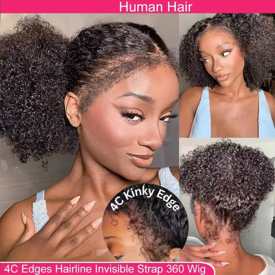4C Kinky Edges Natural Hairline Bleached Knots Curly 360 Full