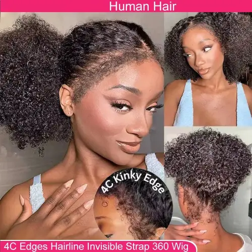 4C Kinky Edges Natural Hairline Bleached Knots Curly 360 Full