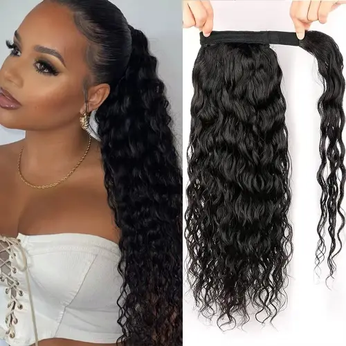 Water Wave Wrap Around Ponytail Human Hair Extensions 100%
