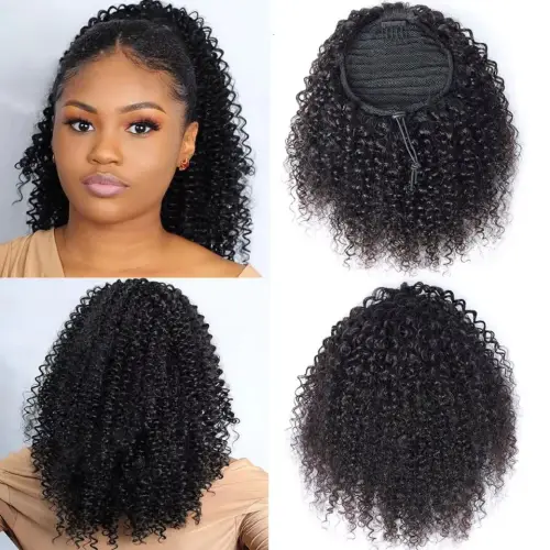 Afro Kinky Curly Drawstring Ponytail Human Hair Real