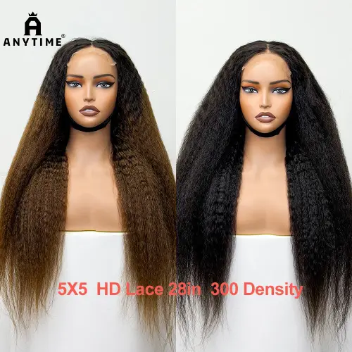 300% Density Yaki Straight Human Hair Wigs 28Inches 5X5 HD