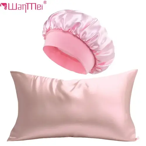 2PCs Silk Pillowcase & Satin Bonnet Set Silk Hair Skin Care