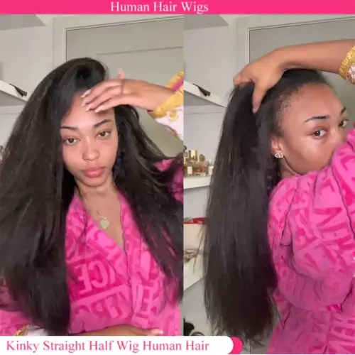 250% Yaki Straight Half Wig Human Hair Glueless Wig Human