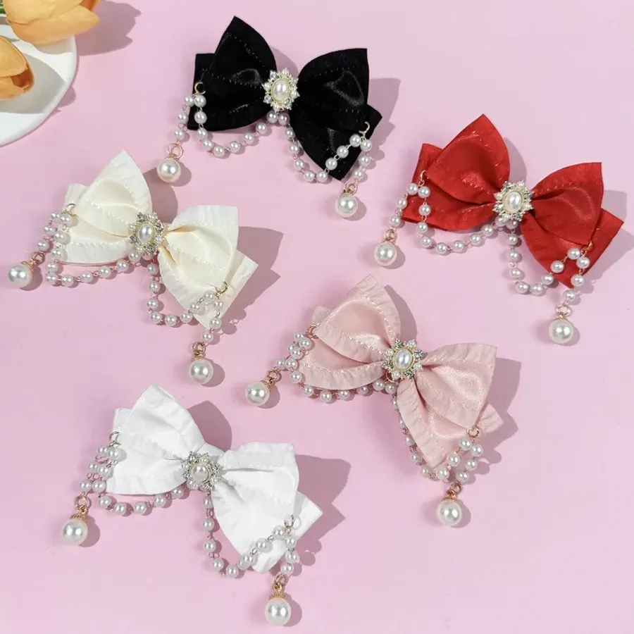 Women's Pearl Bow Hair Clips with Tassels Fashion Luxury Hair