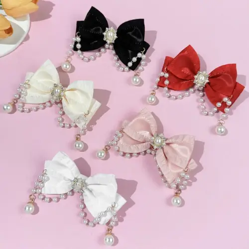 Women's Pearl Bow Hair Clips with Tassels Fashion Luxury Hair