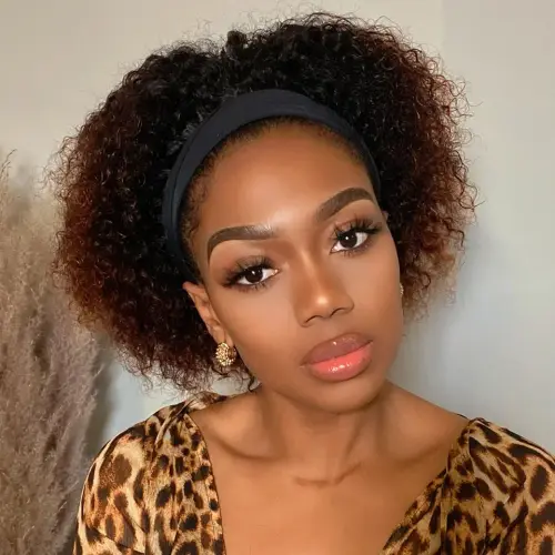 Headband Wig Human Hair Curly Wigs Brown Wear And Go Headband