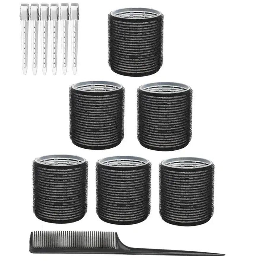 13pcs Black Self Grip Hair Rollers No Heat Hair Curlers