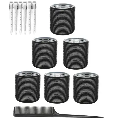 13pcs Black Self Grip Hair Rollers No Heat Hair Curlers