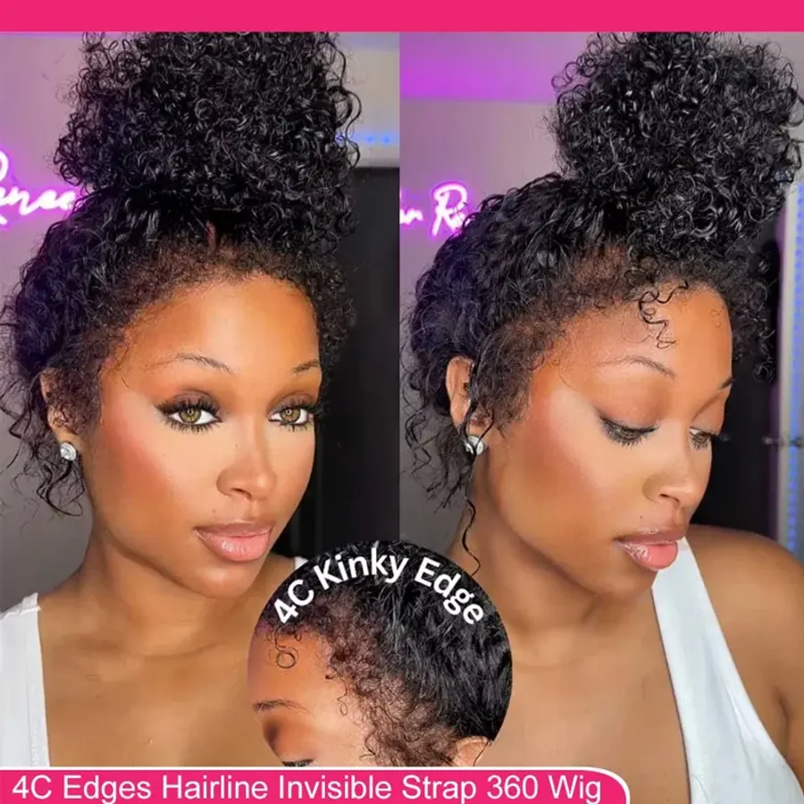 4C Edges Hairline Kinky Curly Human Hair Wig 250 Density 360