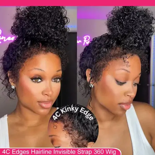 4C Edges Hairline Kinky Curly Human Hair Wig 250 Density 360