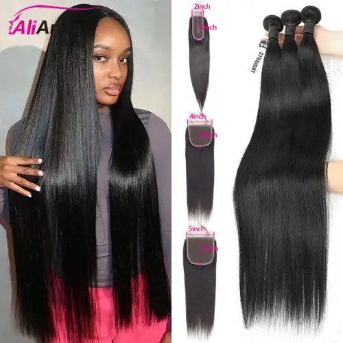Straight Bundles With 4x4 Closure Brazilian Bundles With