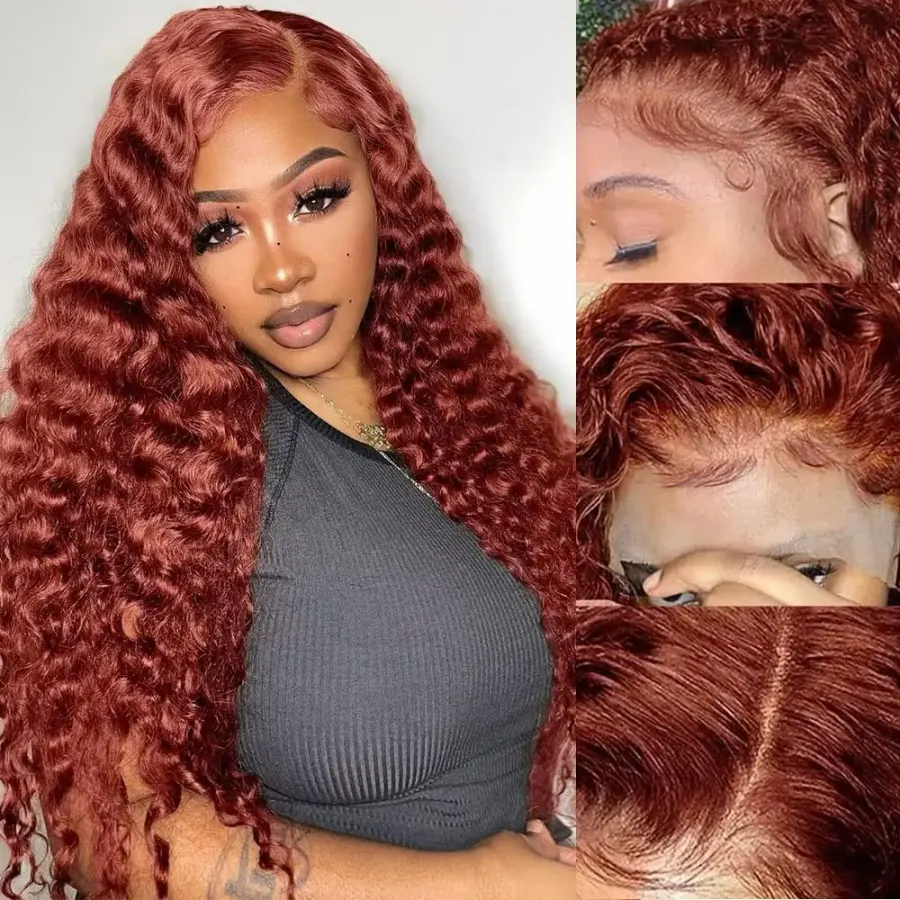 Loose Deep Wave 13x6 Lace Front Wig Human Hair Reddish Brown