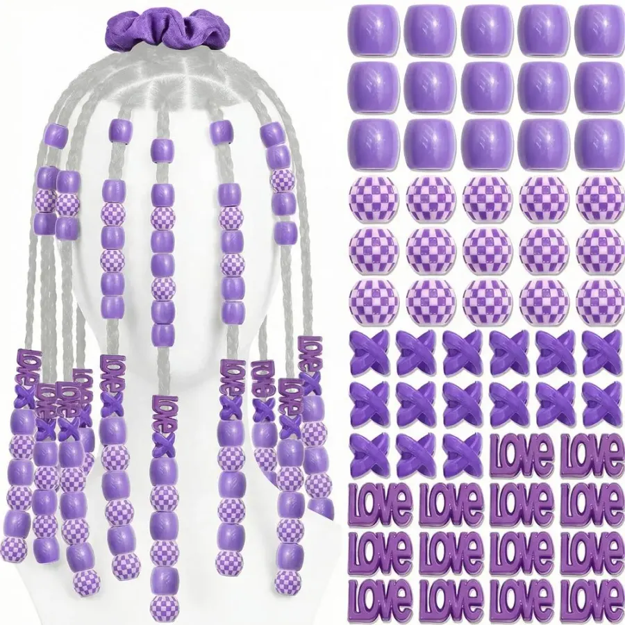 DIY Colorful Hair Beads Kits Multi-Color Love Heart Acrylic