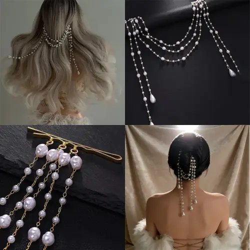 New Pearl Tassel Beaded Hair Clip Retro Elegant Versatile