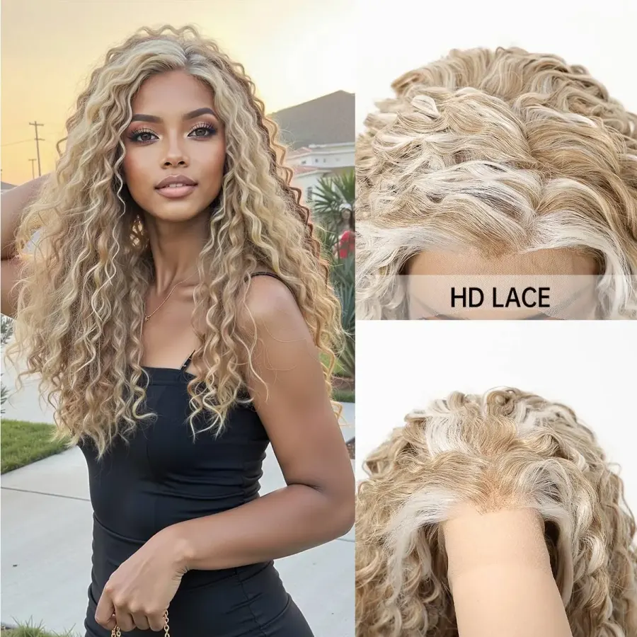 Topshe HD 13x4 Lace Front Blonde Wig Deep Curly Synthetic