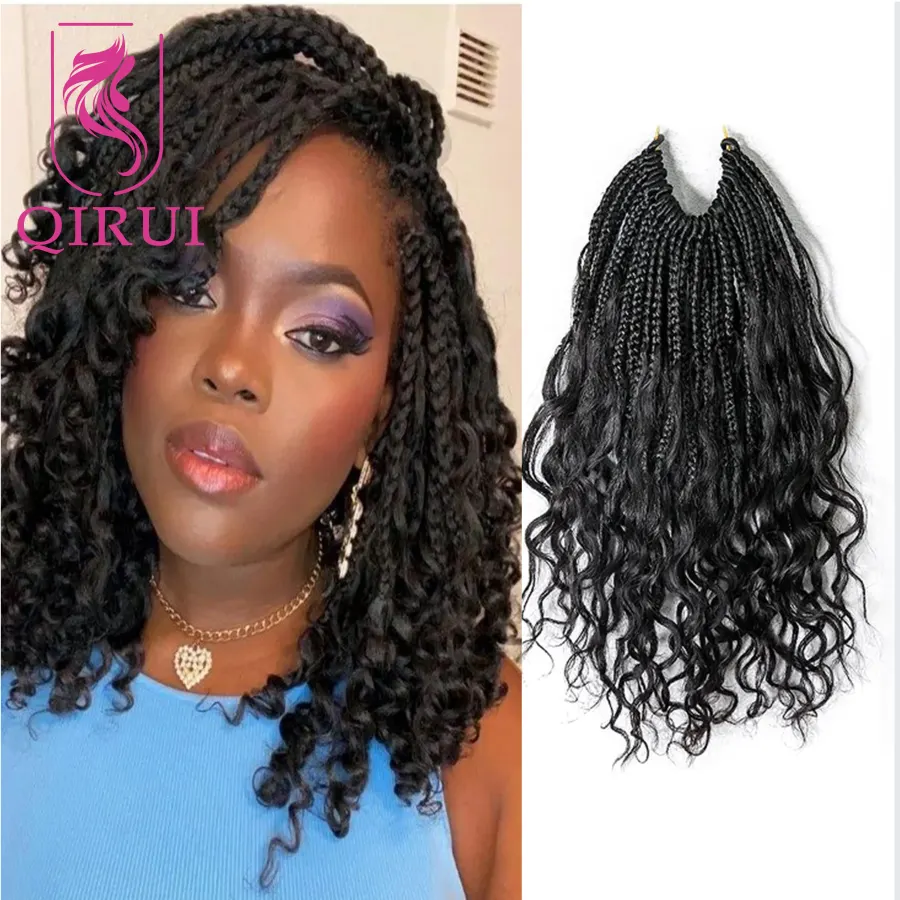 10Inch Crochet Boho Box Braids with Human Hair Curls Pre