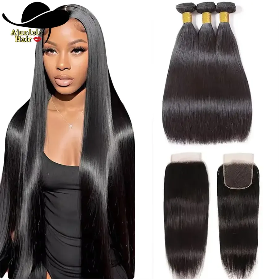 Peruvian Hair Bone Straight Human Hair Bundles With 4x4 HD