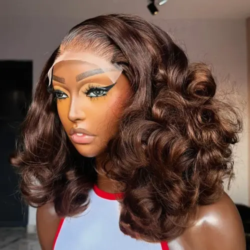 #4 Chocolate Brown Human Hair Bob Wigs 13x4 HD Transparent