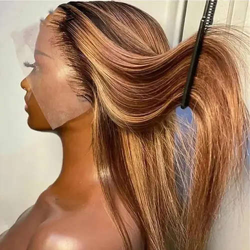 30 Inch Straight 4/27 Honey Blonde Lace Frontal Wigs Human