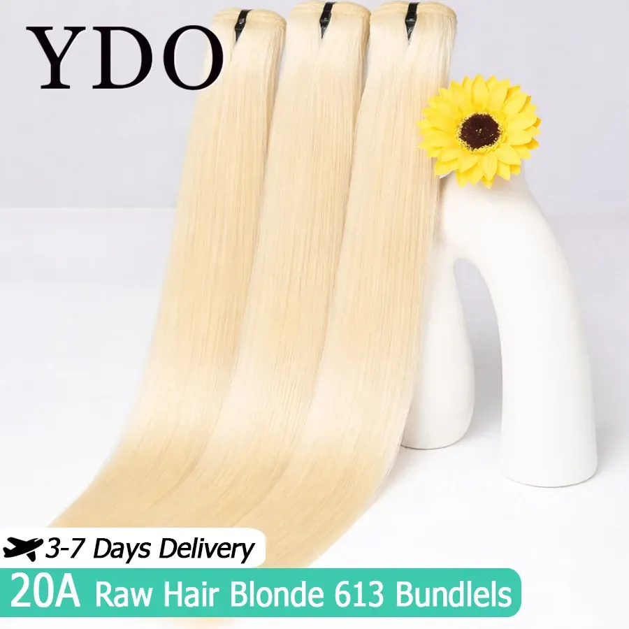 20A Raw Indian Hair Bundle Straight #613 Blonde Colored Human