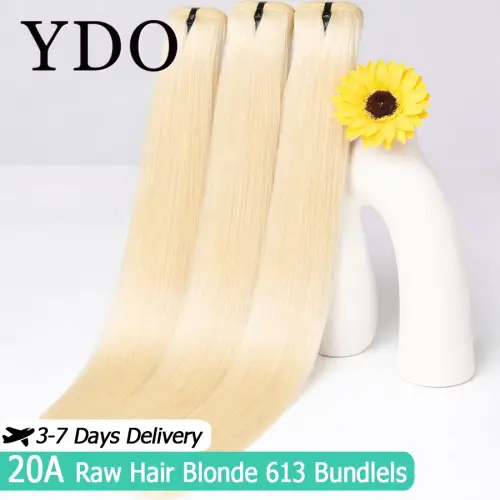 20A Raw Indian Hair Bundle Straight #613 Blonde Colored Human