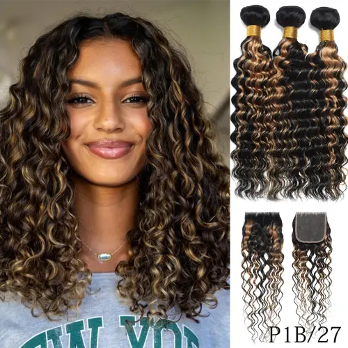 100% Human Hair Bundles With 4X4 HD Lace Closure Wet and Wavy