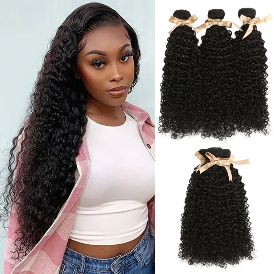 Sleek Human Hair Bundles Kinky Curly Remy Brazilian Hair