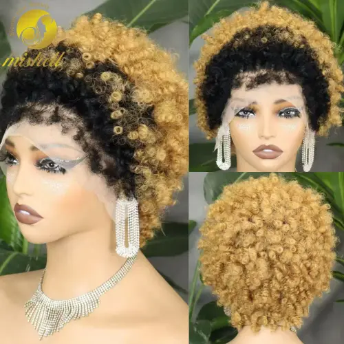 Short 4C Hairline Afro Curly Bob Wig Human Hair Wigs 13x4 t