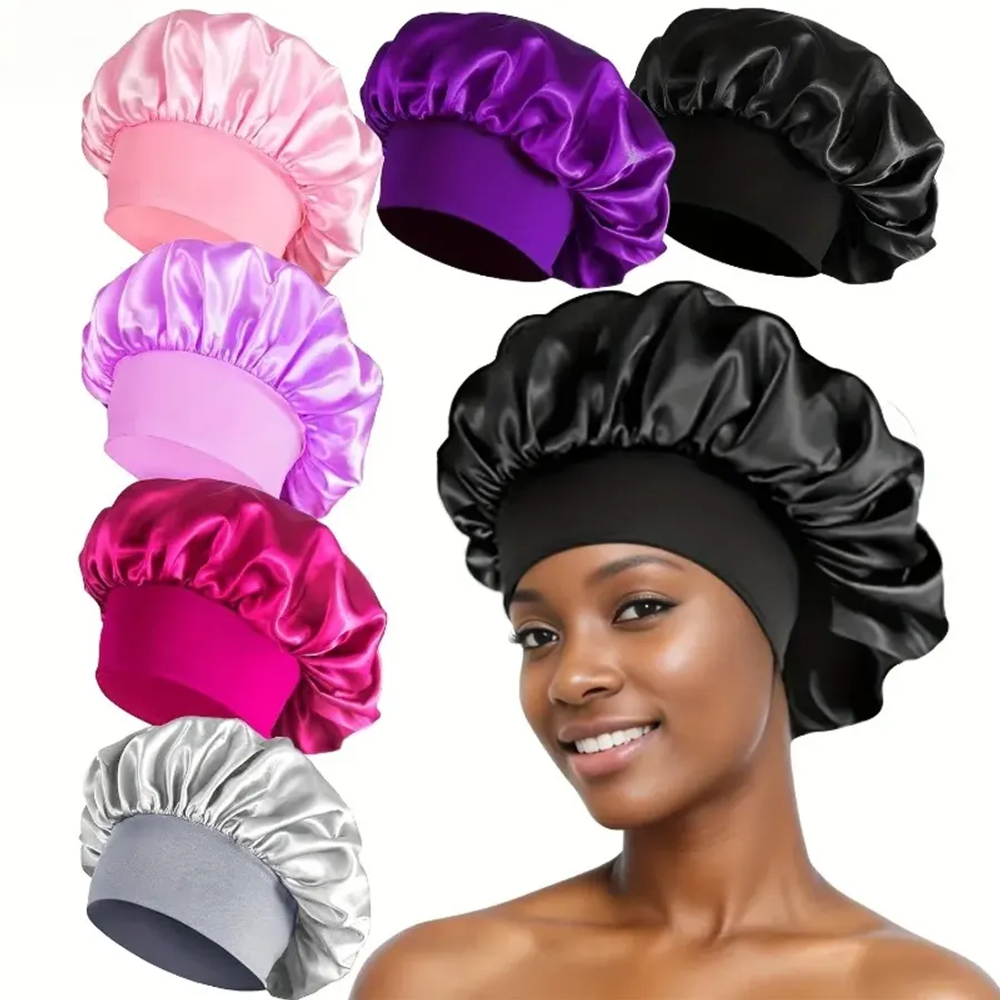 Silk Satin Bonnet for Sleeping Large Wide Soft Band Sleep Cap