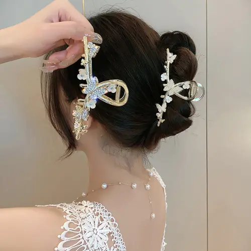 Butterfly Flower Hair Claw Clip Alloy Large Jaw Grip Hair