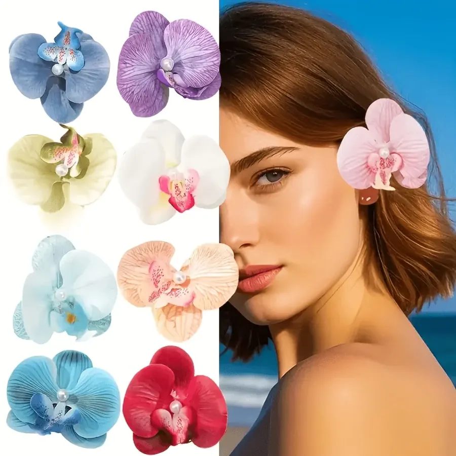 8-Piece Set of Randomly Colored Flower-Shaped Hair Clips