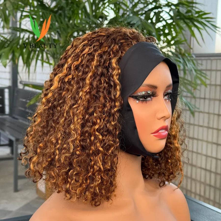 Headband Wig Human Hair Pixie Curly Human Hair Wig Curly Half