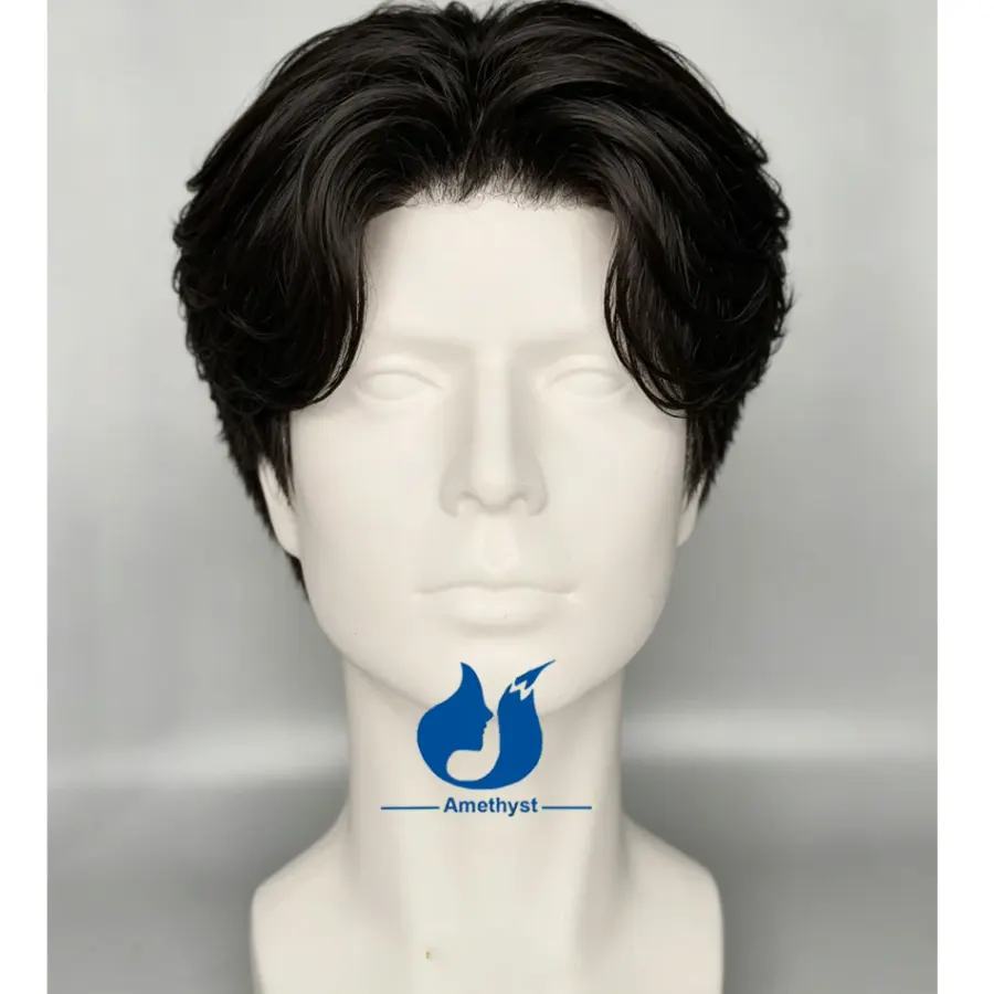 Amethyst Layered Cut Men's Straight Human Hair Wig Natural