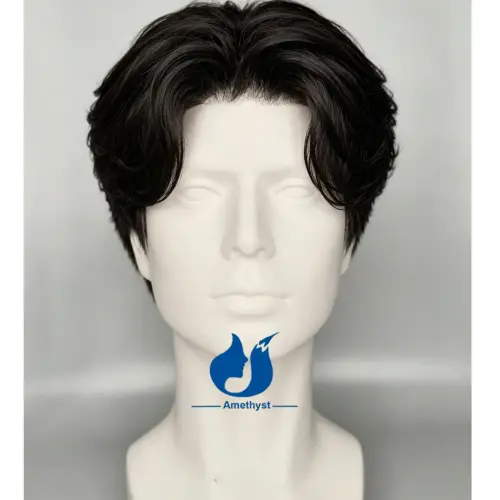 Amethyst Layered Cut Men's Straight Human Hair Wig Natural