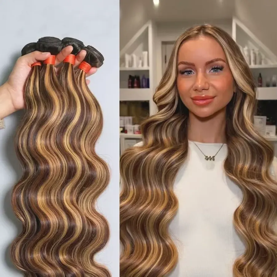 4/27 Hair Bundles Body Wave Honey Blonde Highlight Human Hair