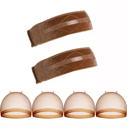 2 Pack Velvet Wig Grip Silicone Band with 4 Caps