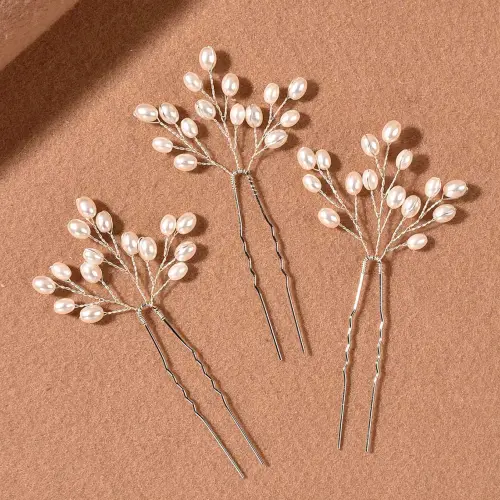 3PCS Alloy Pearl Hair Pins Set Luxury Glossy Anti Slip