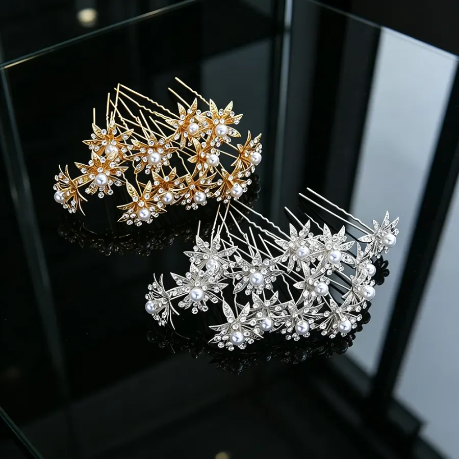 12Pcs Bridal U-Shaped Pearl Hair Pins Elegant Floral Hair