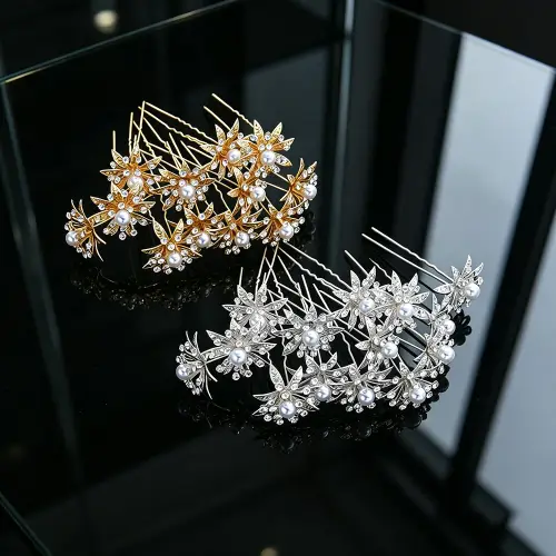 12Pcs Bridal U-Shaped Pearl Hair Pins Elegant Floral Hair