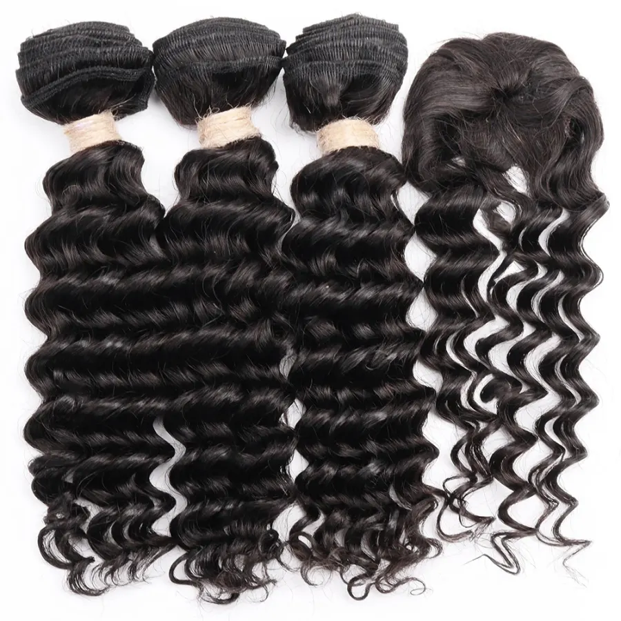 Deep Wave Body Wave Straight Human Hair Bundles With Closure