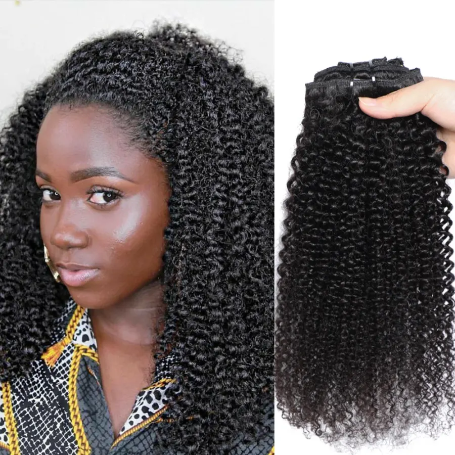 Afro Curly Clip In Hair Extensions 120g/Set Natural Color