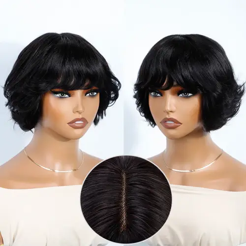 Put On And Go Glueless Short Wave Bob Wig With Bangs Natural