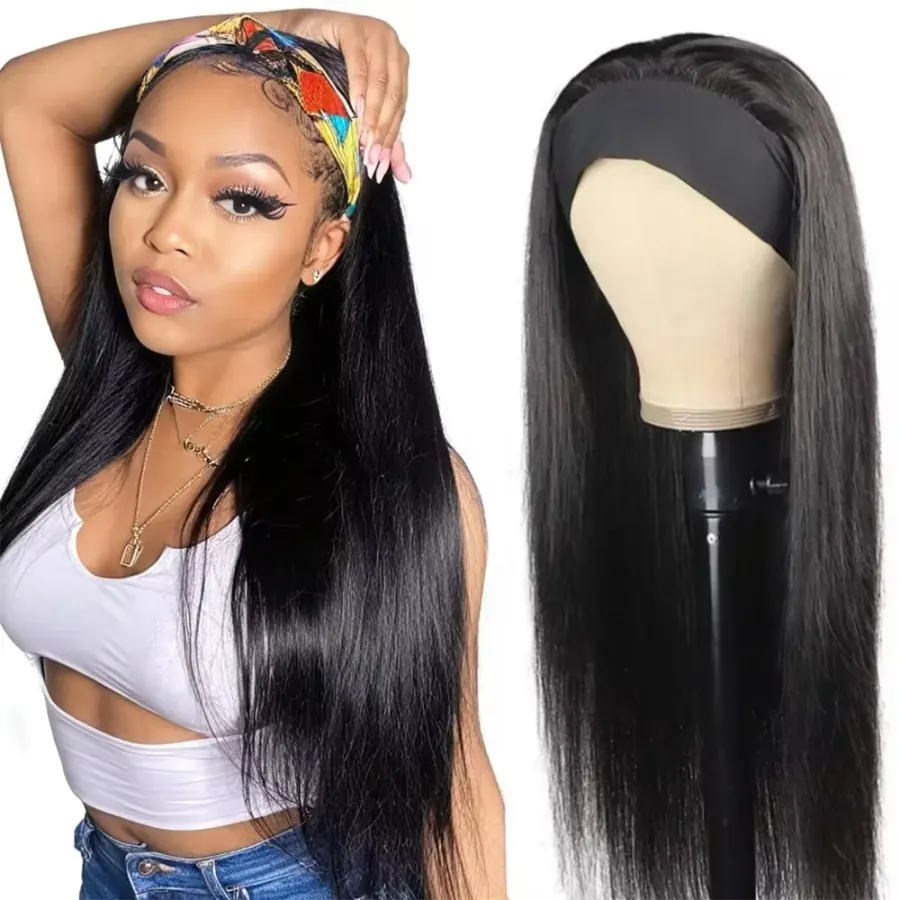 Headband Human Hair Wigs Straight Headband Wigs Human Hair