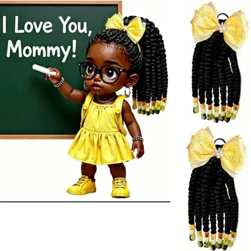 2Pcs Kids Ponytail Extension With Beads Box Braids Hair