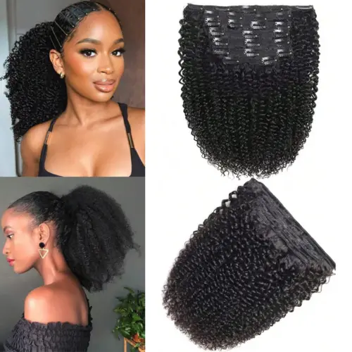 Afro Kinky Curly Clip Ins Hair Extensions Human Hair Seamless